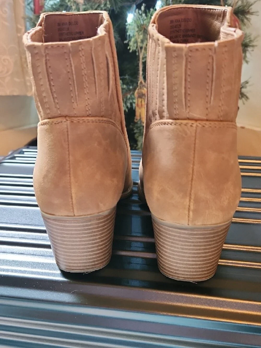 a.n.a Tan Suede Ankle Booties with Stacked Heel - Picture 5 of 10